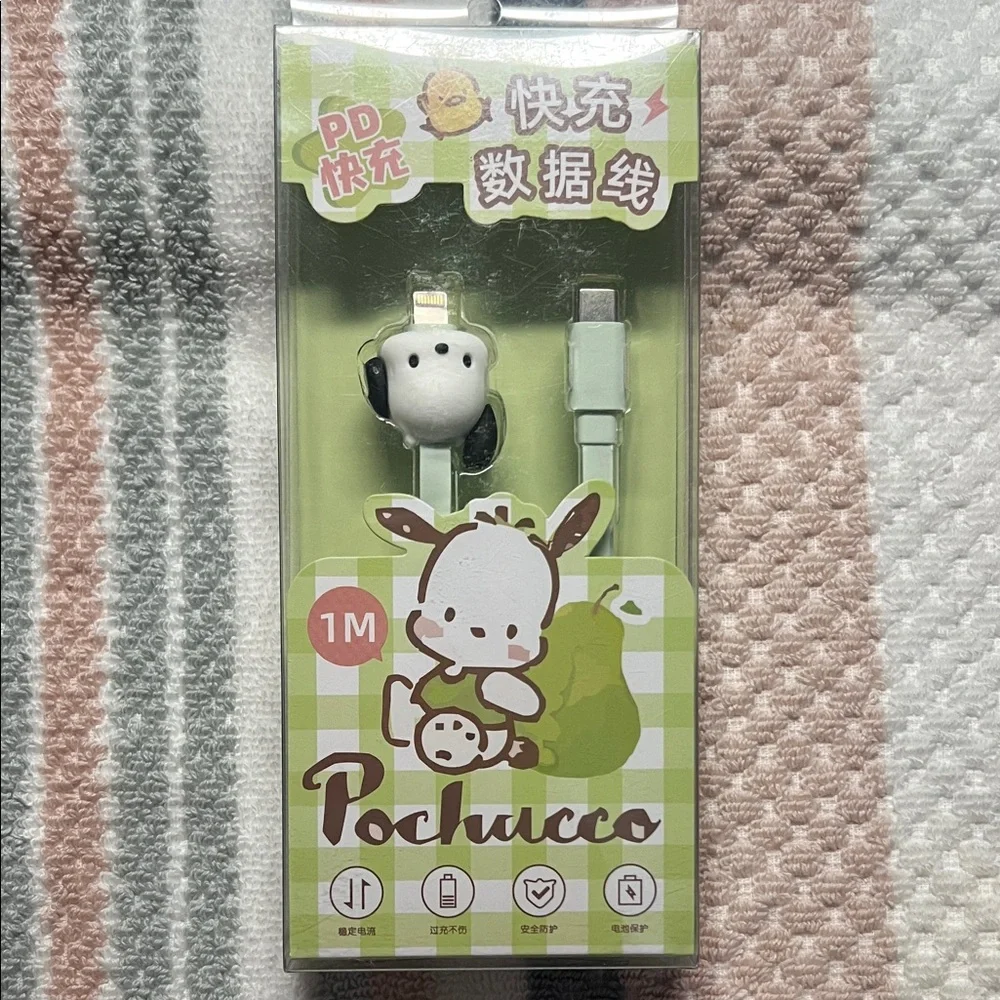 Cute cellphone cable charger for iPhone Green Pochacco PD Fast Charging Cable1M
